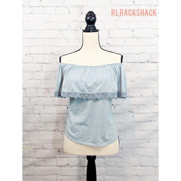 Royalty Tops - ROYALTY blue off the shoulder top shirt lace med